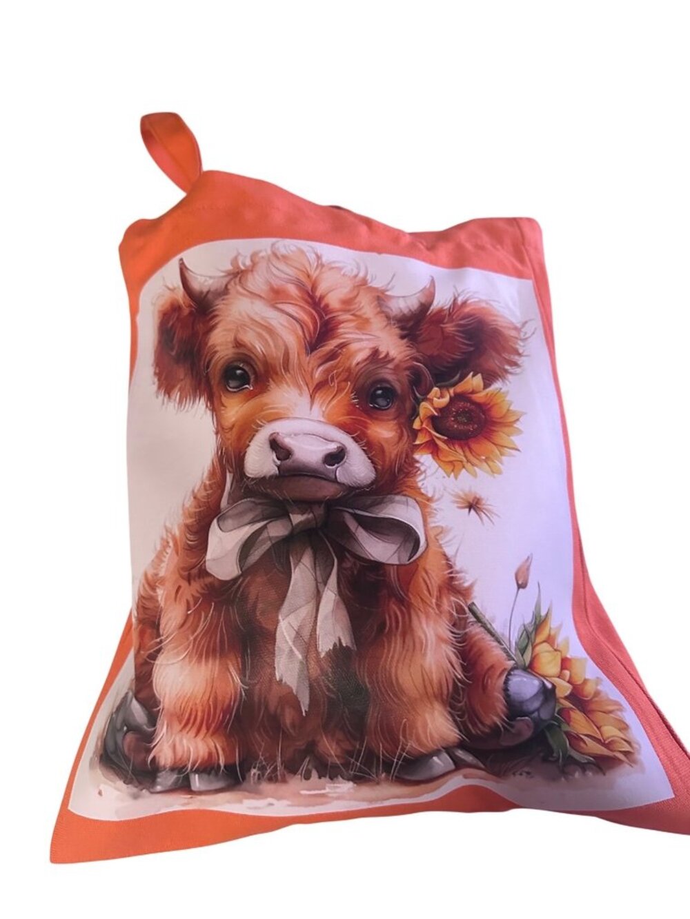 Lzerking orange highland cow with sunflowers tote bag fall harvest